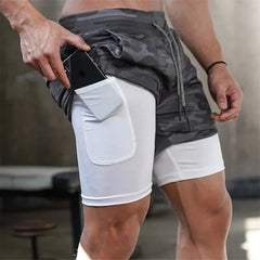 Running Shorts Men 2 In 1 Double-deck Quick Dry GYM Sport Shorts Fitness Jogging