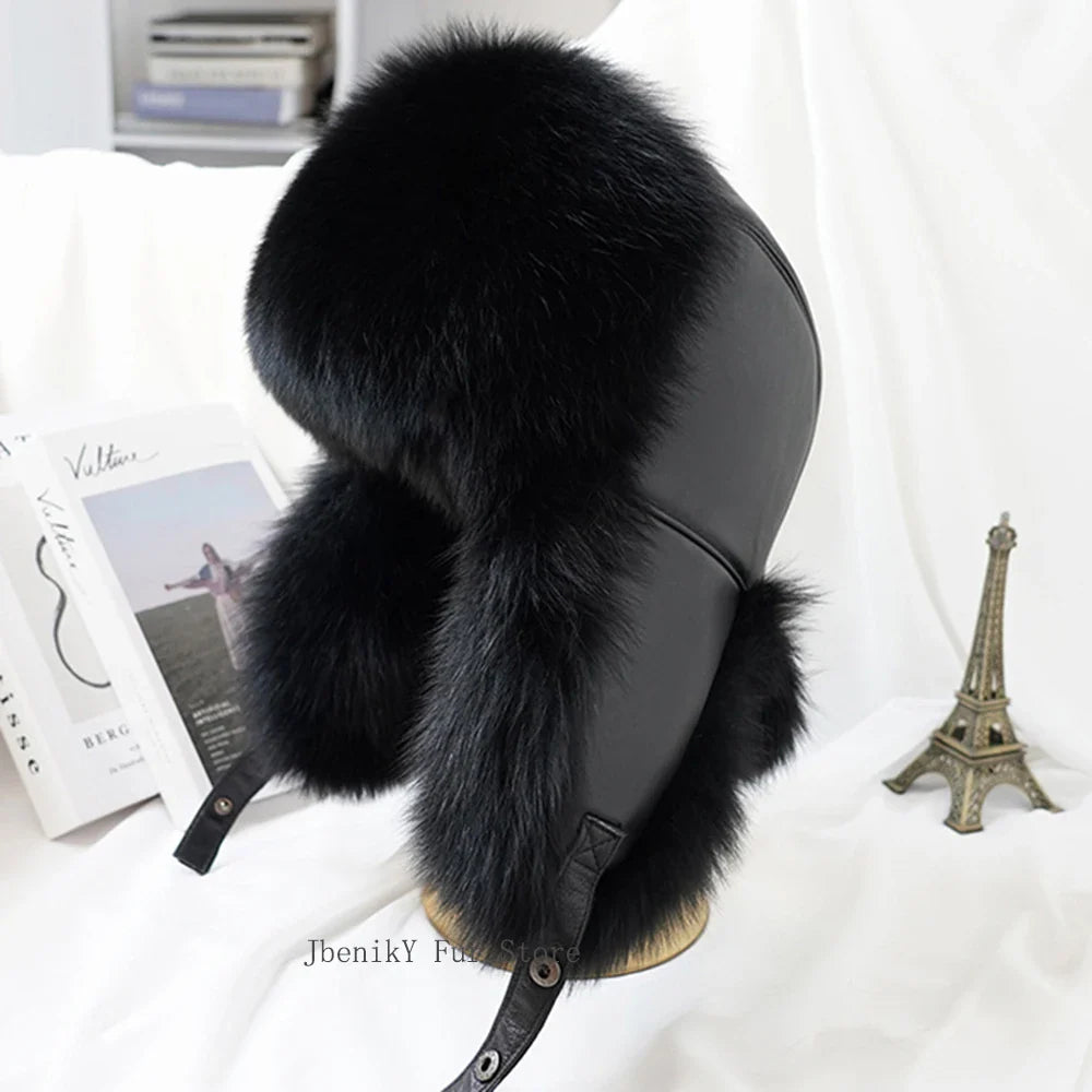 2025 Cap 100% Raccoon Dog Full Fur Fox Fur Hat Men's Fur Ear Protection Winter Thickened and Warm Russian Hat Men's Trend