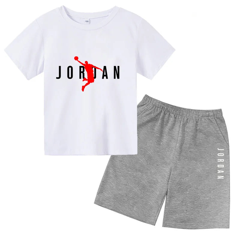 Basketball star Printing Children's T-shirt Tops +Shorts Fashion Leisure Clothing Toddler 3-12 Year Boys Girls Round neck Set