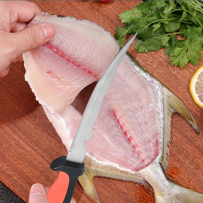 Stainless Steel Back Tooth Scaler with Scabbard Sharp Fish Knife Household Kitchen