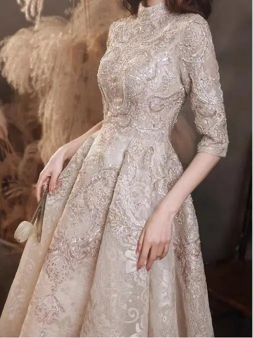 Homecoming Dresses:Prom Dresses Half Sleeves Lace Beaded Elegant Formal