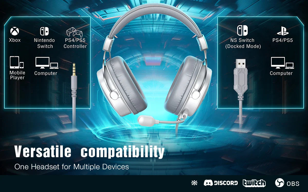 FIFINE USB Gaming Headset with 7.1 Surround Sound/3.5mm Jack/Microphone,Over-Ear Wired Headphone for PC PS4/5 Xbox Ampligame H9W
