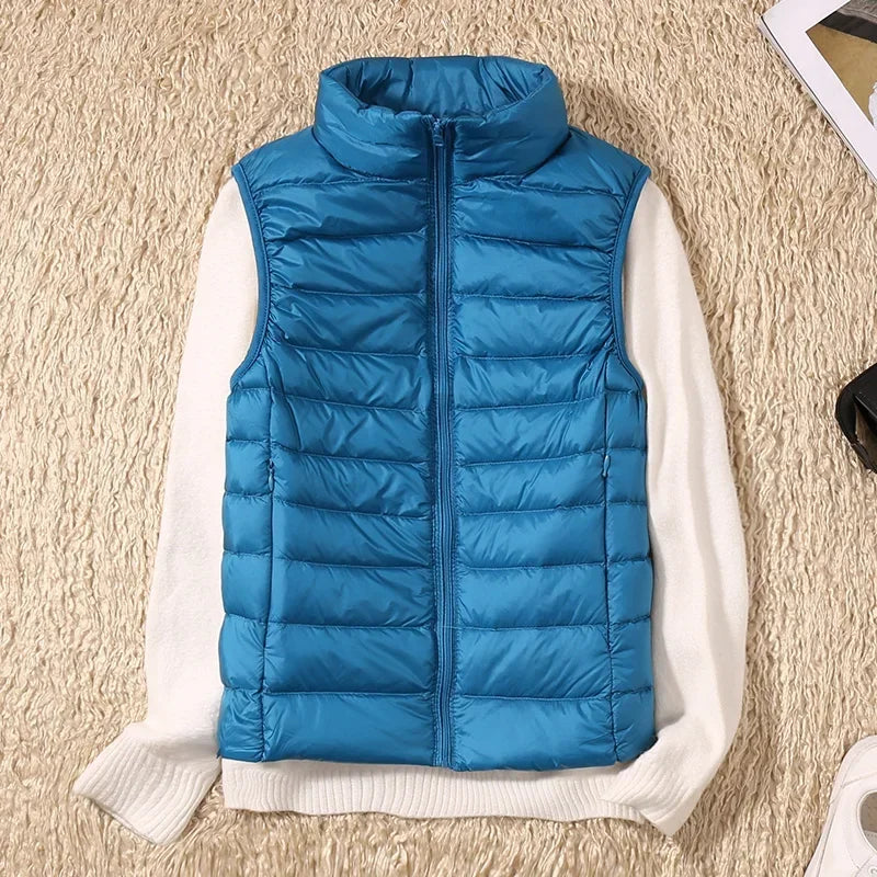 Down Jacket Women Sleeveless Ultra Light Down Vests Slim Jacket Girl Gilet Lightweight
