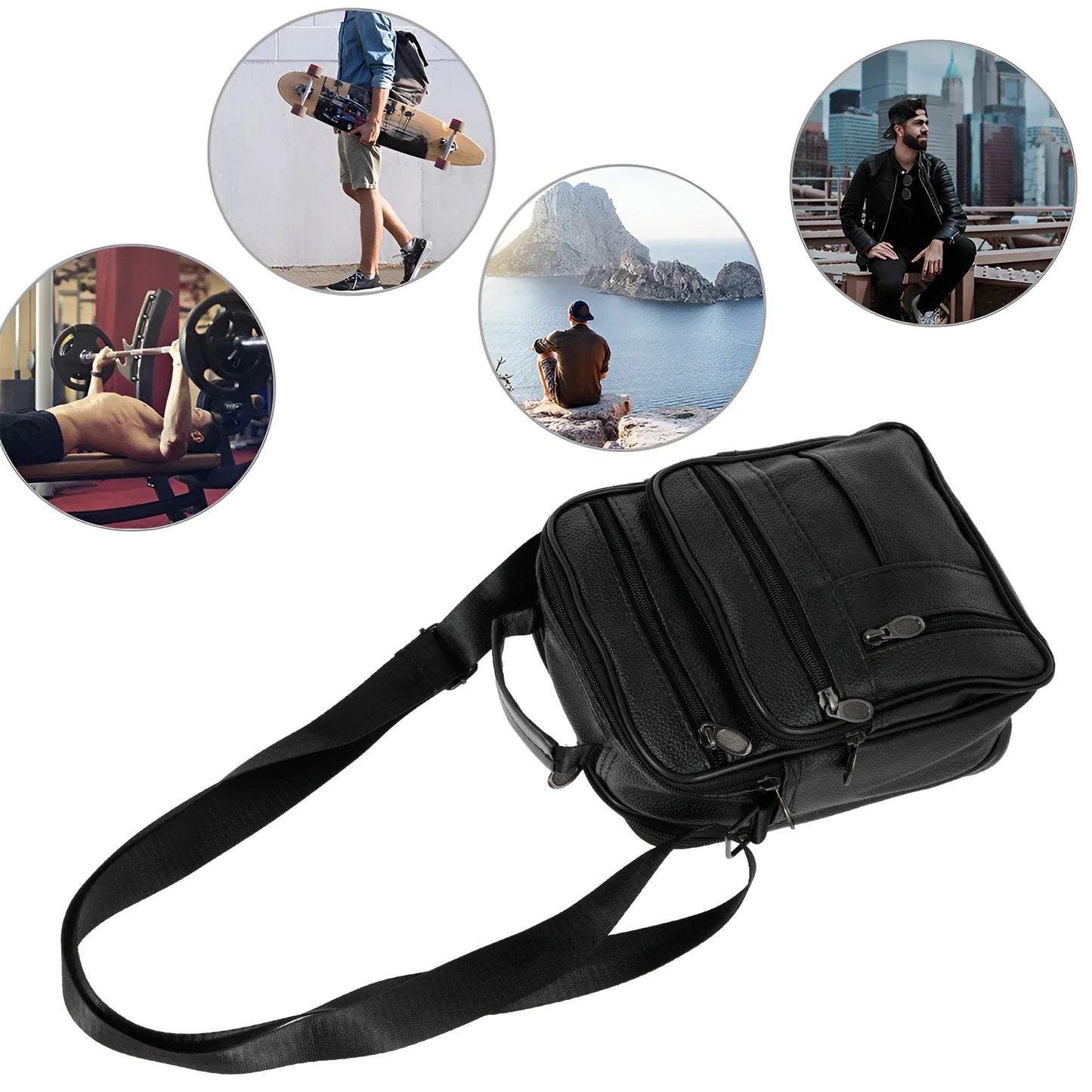 Leather Shoulder Bag for Men Small Crossbody Backpack Shoulder Bag with Adjustable Shoulder Straps PU Leather Chest Bag Daypack