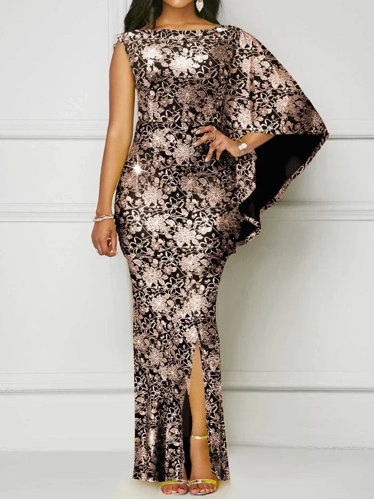 Evening wear Dresses: Women Fishtail Gold Cape Cloak Package Hip Elastic