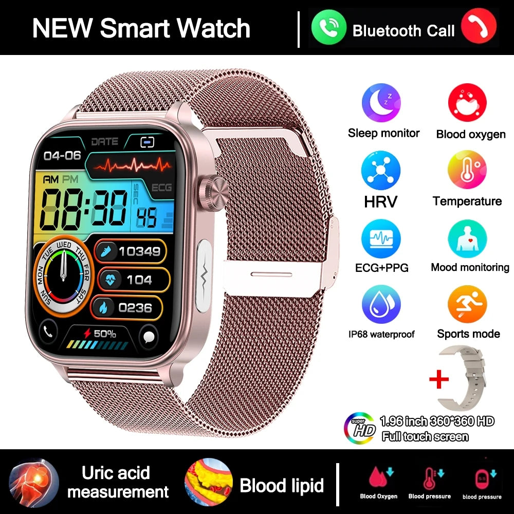 2025 New 24-Hour Health Monitoring Smart Watch Men Uric Acid Blood Lipids Heart Rate Bluetooth Call Smartwatch Women