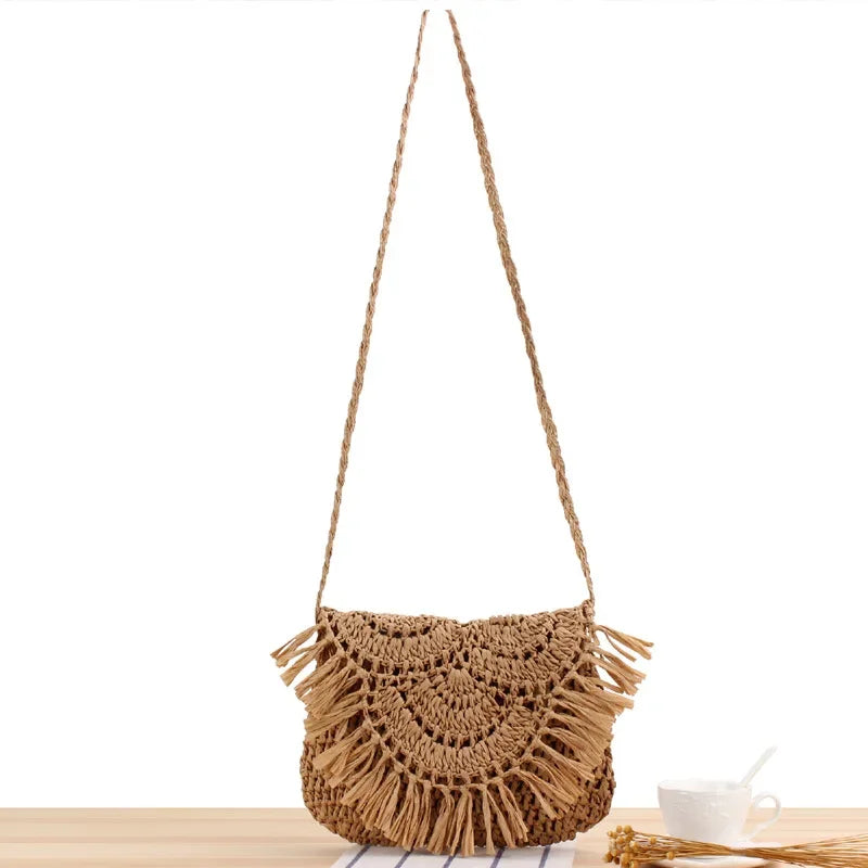Straw Bags For Women Handmade Tassel Beach Bags Raffia Rattan