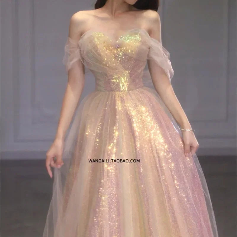 Homecoming Dresses: Evening Dress for Women Boat Neck Sparkle Pink Party