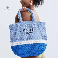 Women's Fashion Large Capacity Handmade Straw Knitting Tote Bag Summer Travel