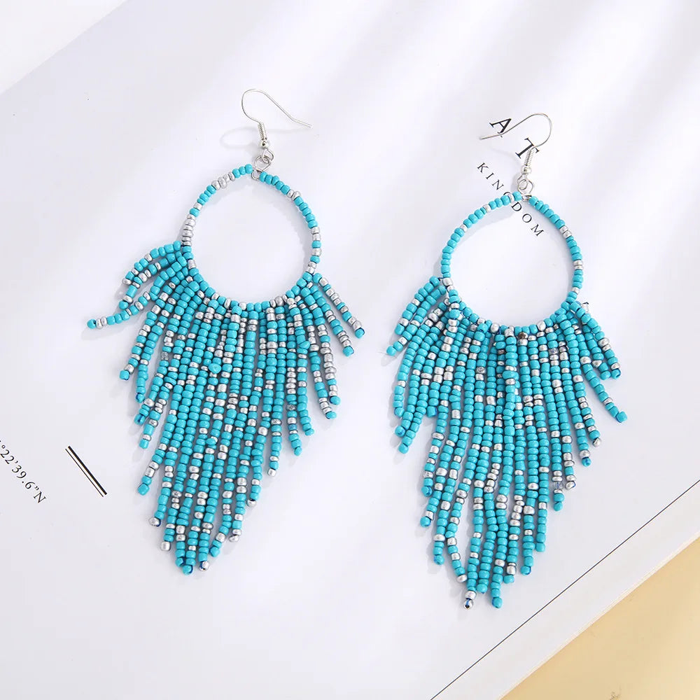 MYYA  White Rice Beads Earrings For Women Retro Boho Tassels Water Drop Earrings Exaggerated Ethnic Style Earrings Jewelry