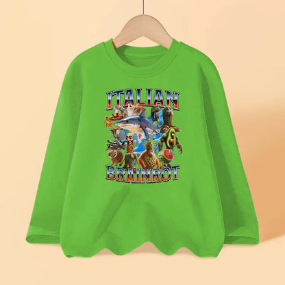 Italian Brainrot Long Sleeve T-shirt for Children Spring and Autumn Cotton Shirt for Boys Girls Cartoon Tops 3-14T