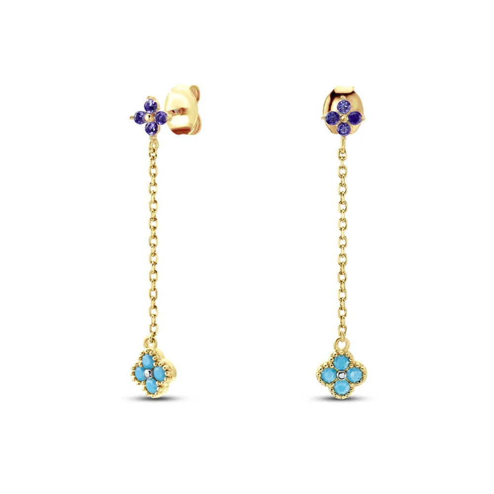 ROXI S925 Sterling Silver Petals Stud Earring Microinlaid Colorful Cubic Zirconia Chain Tassel Earrings For Women Dangle Earring
