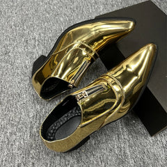 Gold Height Increase Men Shoes Formal Leather Slip-On High Heels Dress Shoes