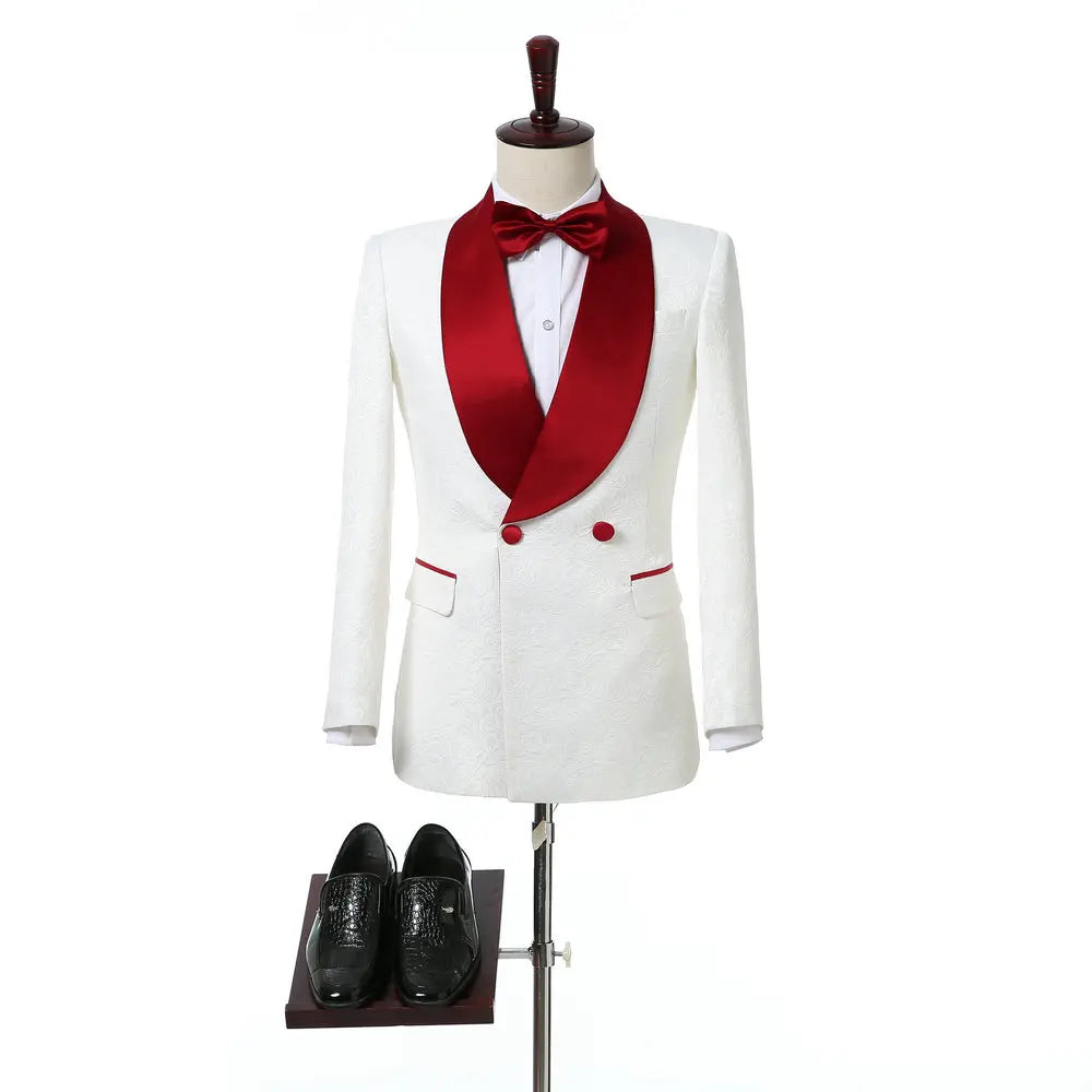 Tuxedo for Mens: Formal Men Suit White Printed Terno Slim Groom Tuxedo Double