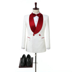 Latest Coat Pant Designs Formal Men Suit White Printed Terno Slim Groom Tuxedo Double Breasted