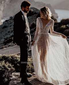 Wedding Dresses Long Sleeves Floor Length Backless Bridal Gowns