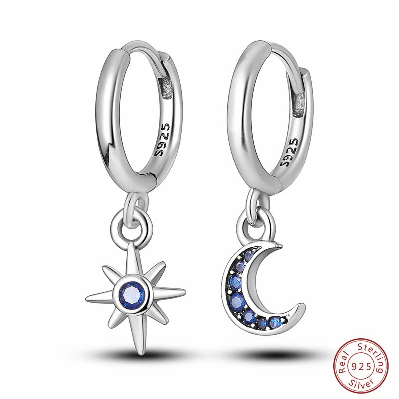 New in 925 Silver Romantic Feather Moon Stars Dream Catcher Earrings For Women Trending Fashion Jewelry Creative Birthday Gifts