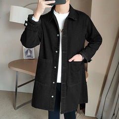 Mid-length Denim Windbreaker Jacket Men Spring Autumn Casual Trench Coat