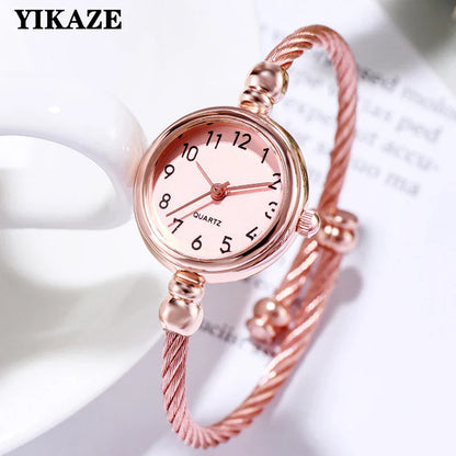 Retro Ladies Quartz Wristwatch Women Watches Small Gold Bangle Bracelet Watch Stainless Steel Clock Fashion Casual Dress Watch
