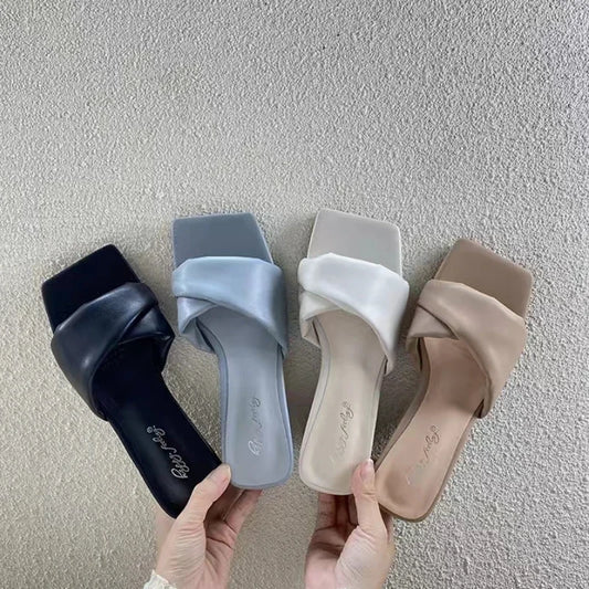 Women Slippers 2024 Summer New Square Low Heel Shoes Fashion Brand Ladies Elegant Slides Outdoor Casual Sandals Women Sandals