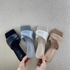 Square Low Heel Shoes Fashion Brand Ladies Elegant Slides Outdoor