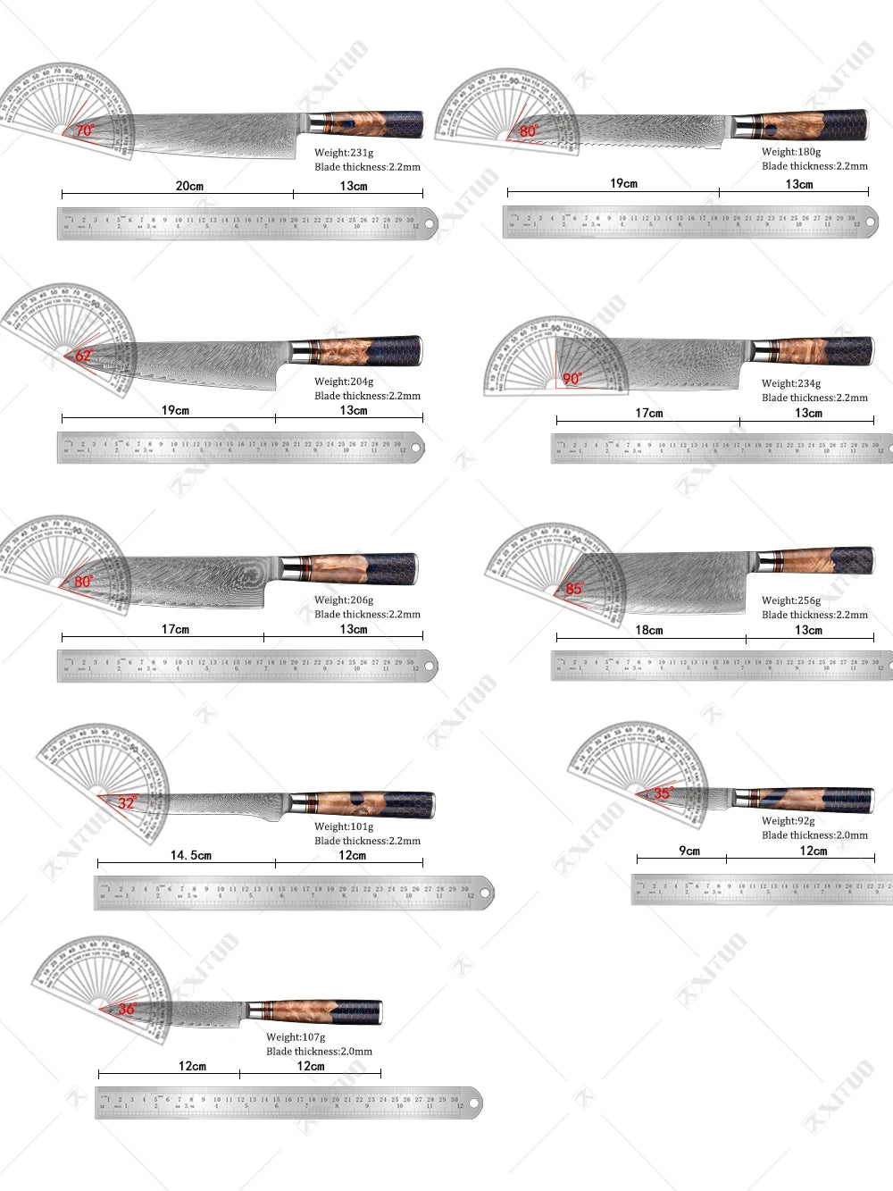 1-9 Piece Kitchen Knives Set Damascus Steel Chef Knife Sharp Cut Vegetables