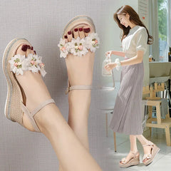 Female Ankle Strap Buckle Rhinestone Crystal Sandals Summer Women Round Toe