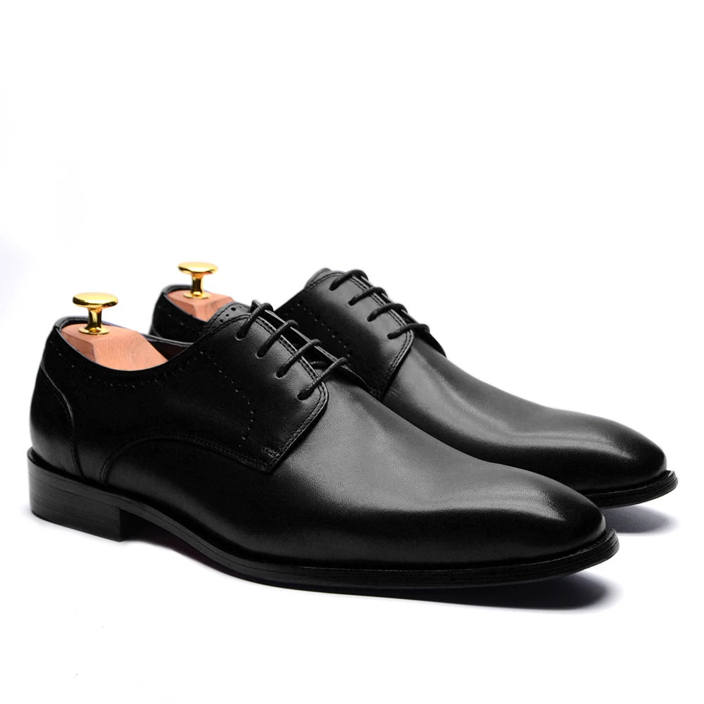 Classic Italian Style Mens Derby Formal Shoes Genuine Leather Lace-up Pointy Toe Handmade Business Wedding Dress Shoes for Men