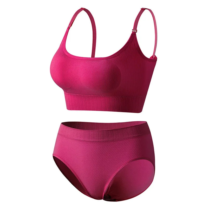 Women Seamless Bra Set Low Waist Panties Wire Free Bra Bralette