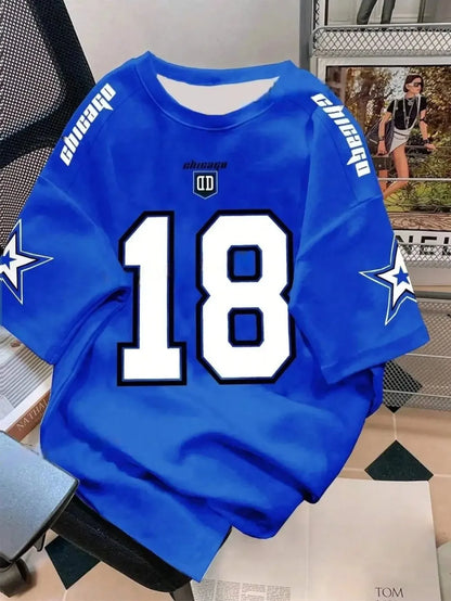 Street fashion men's summer 18 digit print comfortable breathable round neck T-shirt outdoor high street top