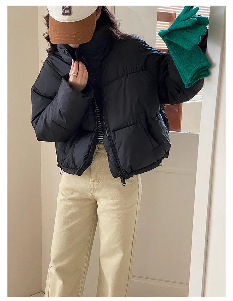 Korean Fashion Women Puffy Coats Simple Solid Loose Short Parkas Winter Thick