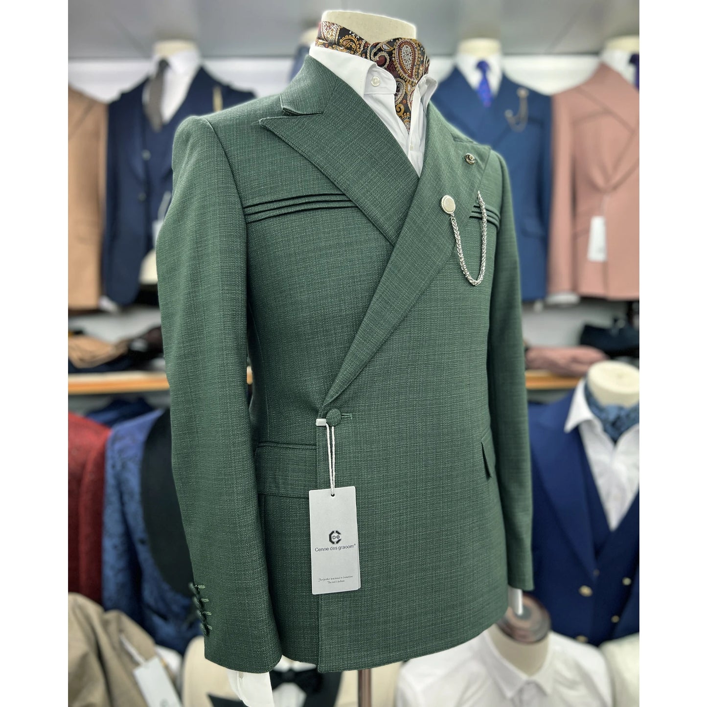 Tuxedo for Mens: Double Breasted Elegant Suits for Men 1 Button Green Jacket Pants