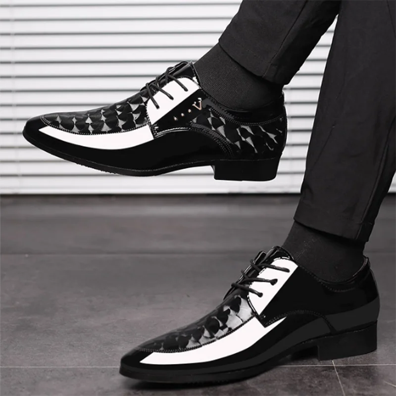 Men Shoes Formal Dress Shoe Black PU Leather Shoes Men Lace Up Point Toe Business Casual Shoes for Men Wedding Party Office
