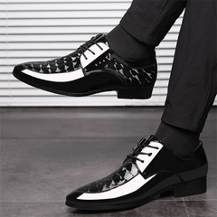 Men Shoes Formal Dress Shoe Black Patent Leather Shoes Men Lace Up Point Toe