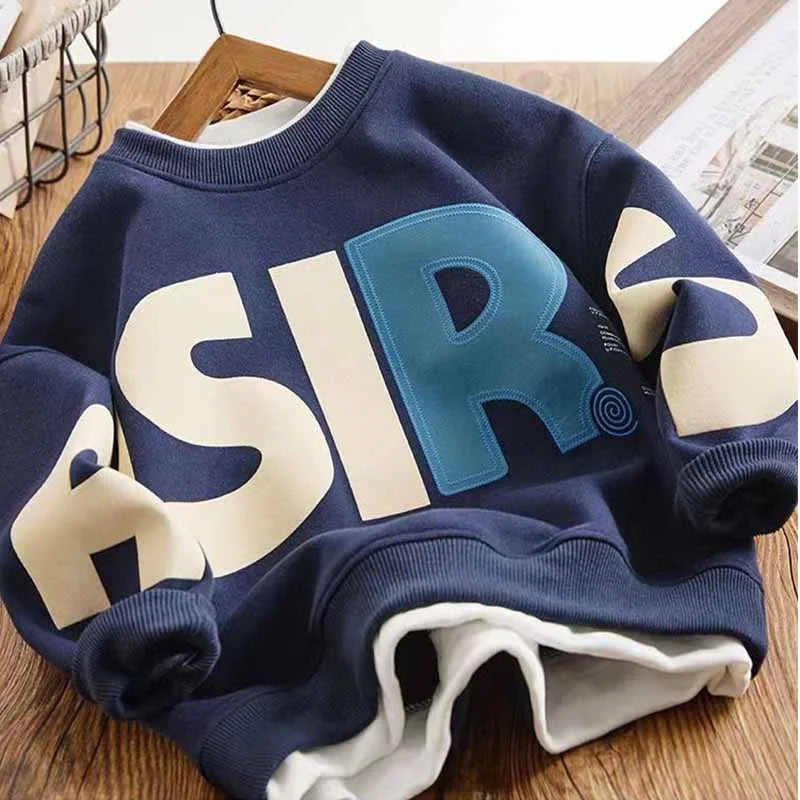 Boys Autumn Sets Children's Clothes Suit Winter Thickened Warm Outfits New Kids Letter Sweatshirt Pants 2 Piece Teen Sportswear
