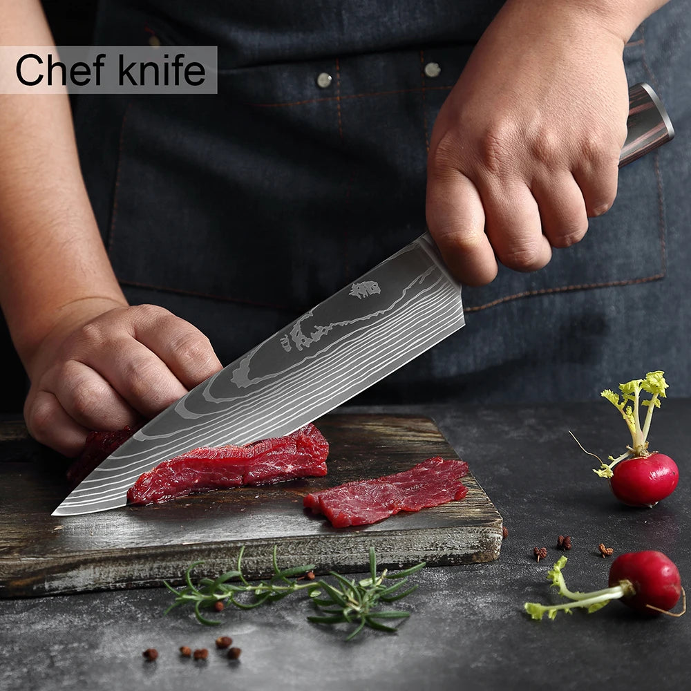Pro Kitchen Chef Knife Super Sharp Stainless Steel Cleaver Laser Damascus