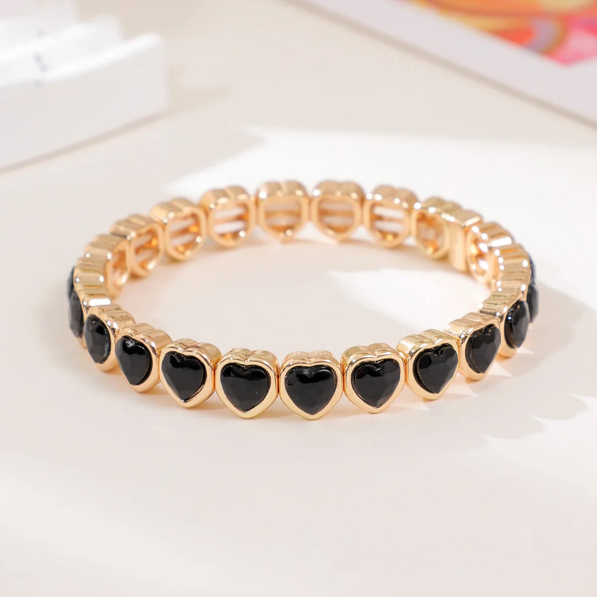 Gold Color Love Heart Bracelet For Women Rhinestone Peach Elastic Bangle Hand Hoop Women Delicate Summer Jewelry Accessory