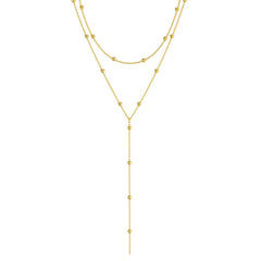 Gold Plated Lariat Necklace for Women, Double Layered Long Chain Drop Pendant