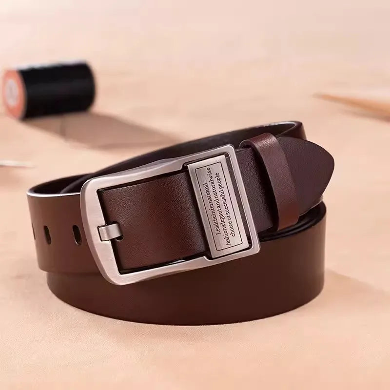New Leather Cowhide Men's Belt Fashion Metal Alloy Pin Buckle Adult Luxury Brand Jeans Business Casual Waist Male Strap Brand