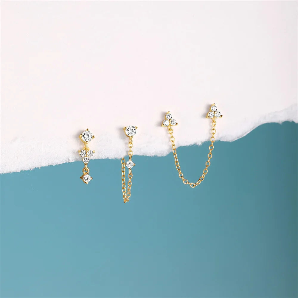 ROXI 925 Sterling Silver WaterDrop/Flower/Pearl Earring Set For Women 18k Gold Plated 3 piece Earring Party Jewelry Gifts