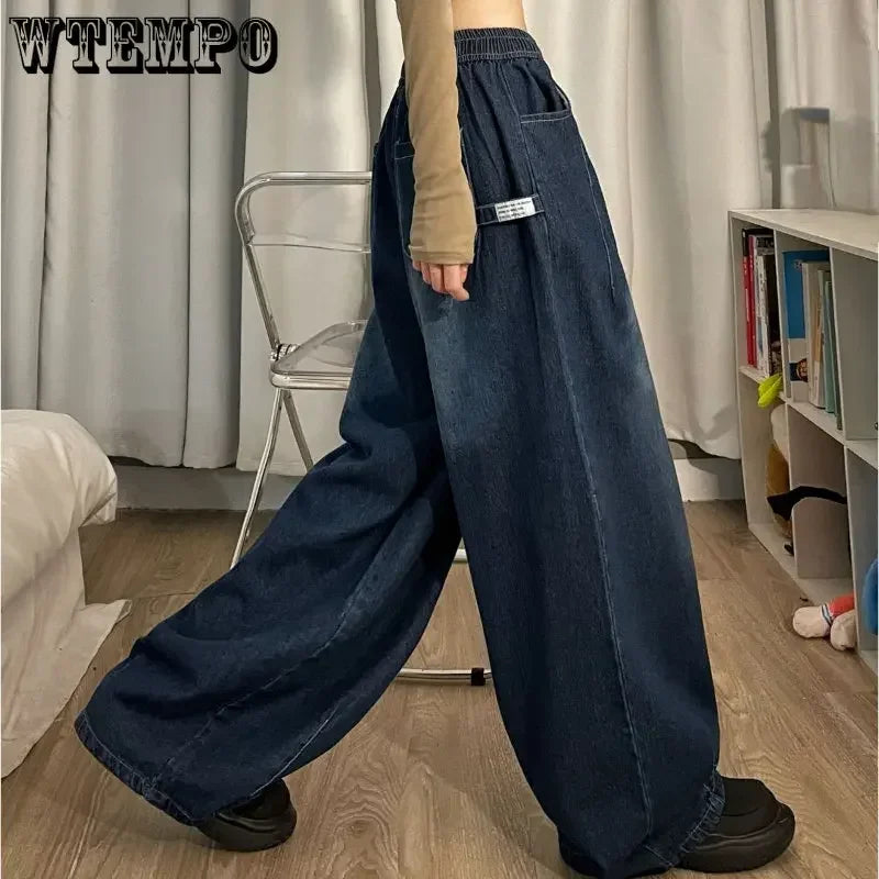 Spring Women Vintage Baggy Jeans Elastic Waist Oversized American Trouser