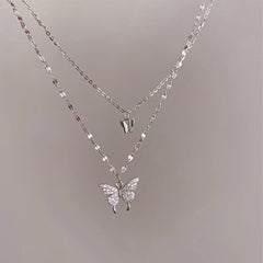 Shiny Butterfly Necklace Exquisite Double Layer Clavicle Chain Jewelry For Ladies Gift