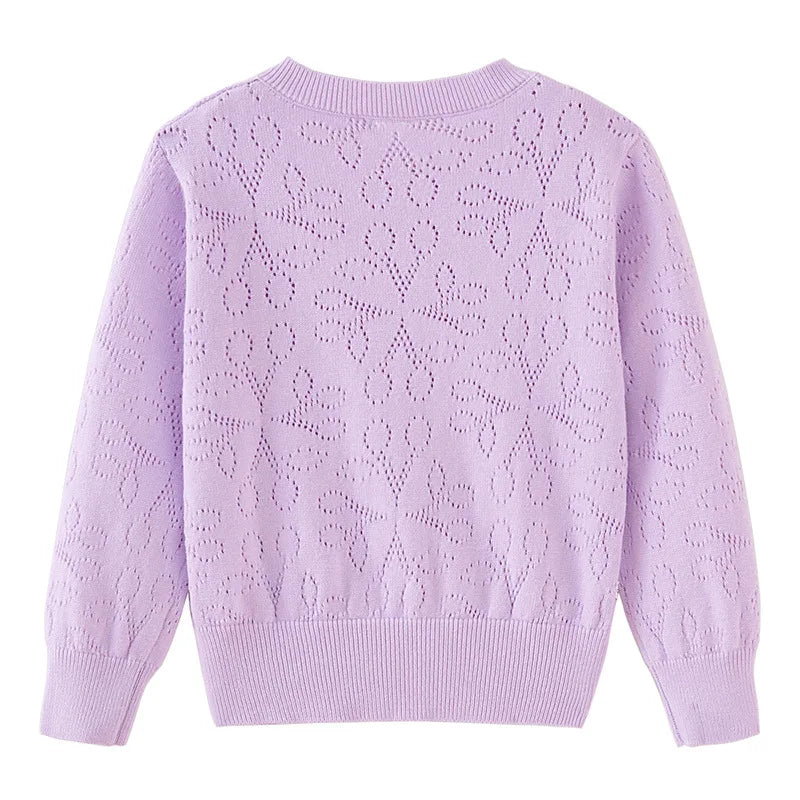 Thin Summer Long Sleeve Purple Kid Coat Cherry Jacket Girls Cardigan Sweater Kids Clothes