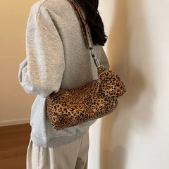 Korean Version Niche Leopard Print Canvas Armpit Bag for Women