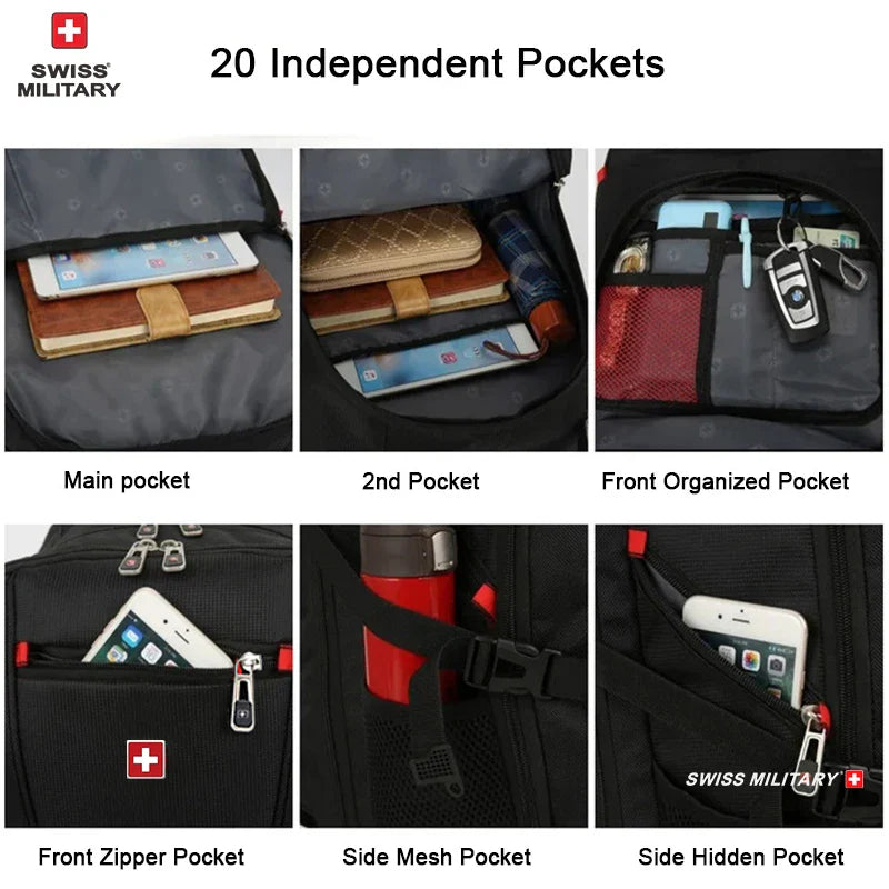 SWISS MILITARY Fashion Travel Multifunction Large Capacity Male Bag Usb Charging Waterproof 23 inch Laptop Backpack Men Mochila
