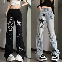 Micro-La American Star Jeans Female ins Trend Joker Y2k High Waist Slim Loose Pant