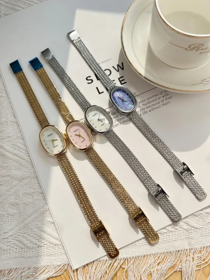 Luxury Oval Dial Rhinestone Watch New Brand Quartz Watch for Women Adjustable Stainless Steel Strap Wristwatches Wholesale Gift