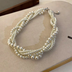 Bohemian Style Imitation Pearl Multi-layered Women's Necklace Exaggerated Fashion