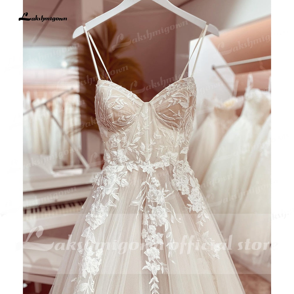 Wedding Dress Bridal Robe Vestido Spaghetti Straps Chapel Train