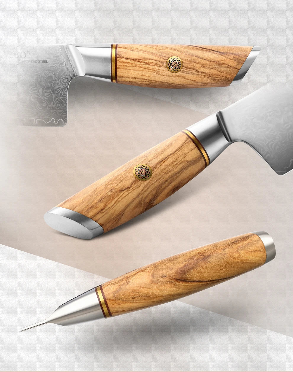 1-8pcs Kitchen Knife Set 73 Layers Custom Damascus Steel 15°±1 Per Side Steel Blade
